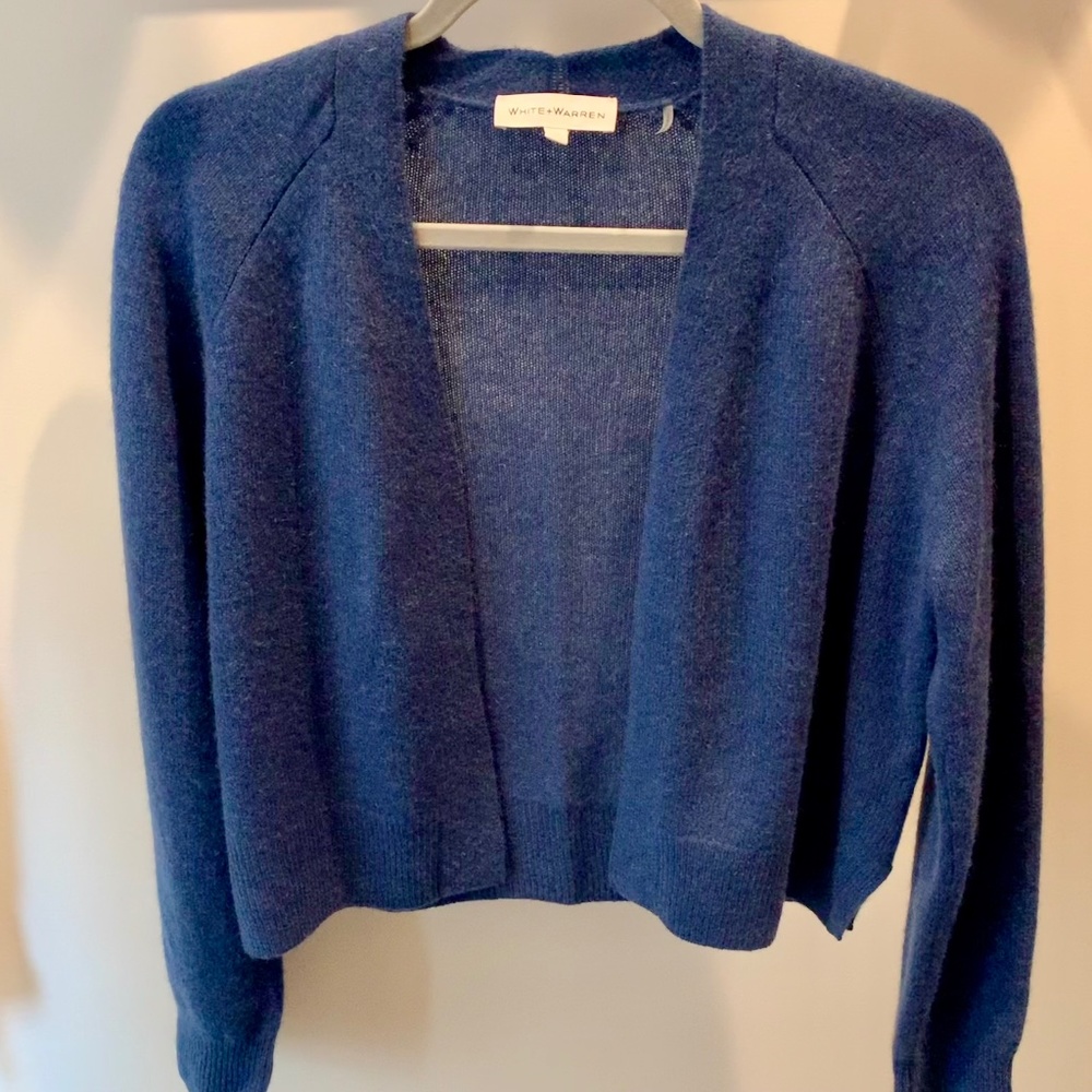 White + Warren Cashmere Cropped Trapeze Cardigan